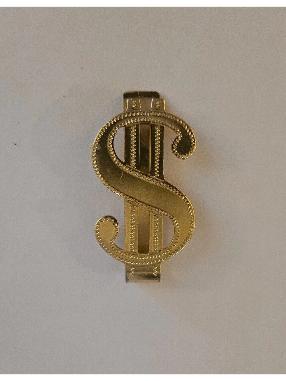 Vintage $ Dollar Sign Money Clip Men ID Credit Card Holder gold color metal EUC